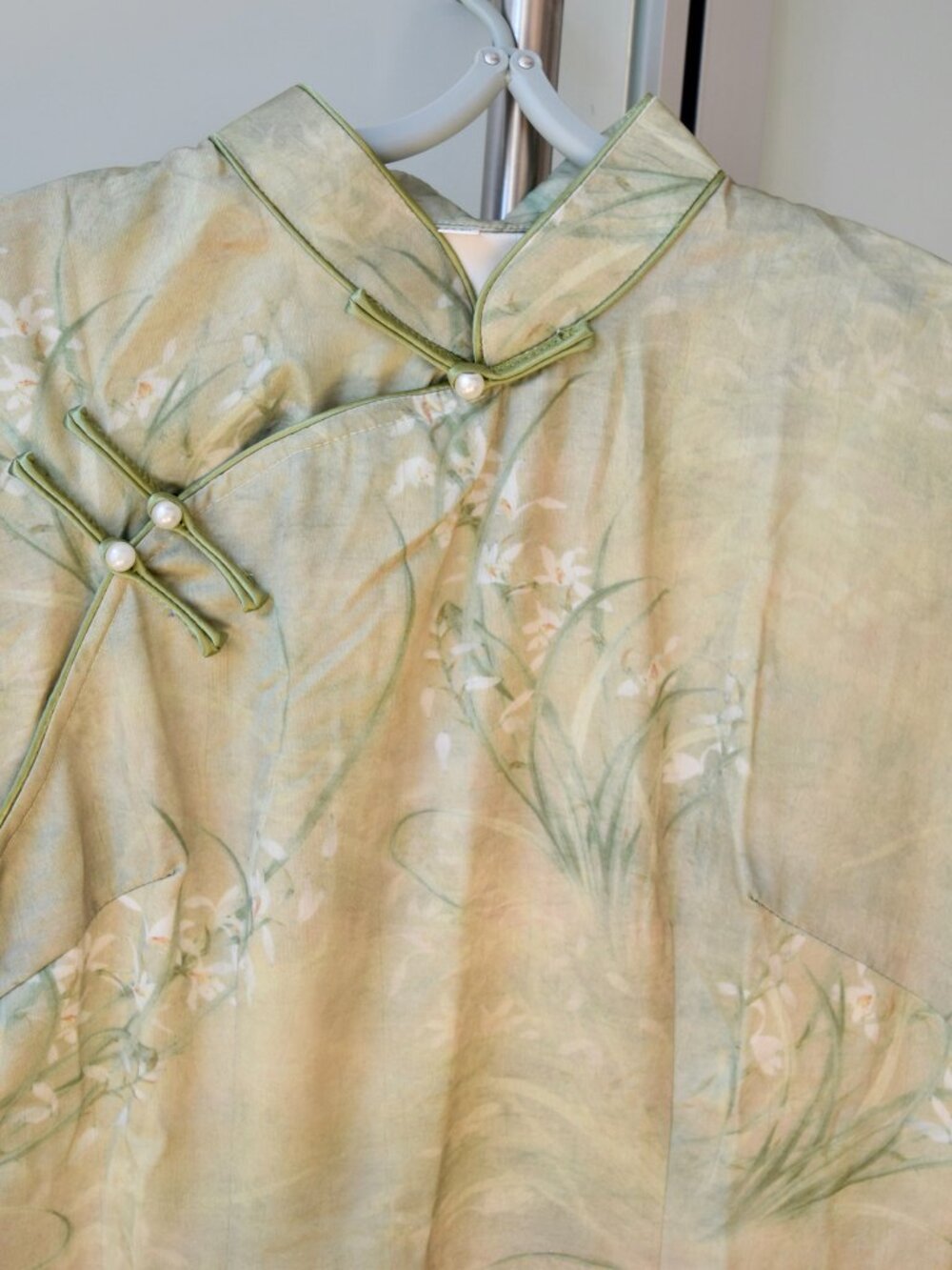 Green Flora Grass Printed Qipao Long Dress - Chinese Cheongsam